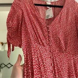 Red Floral Button-Down Dress